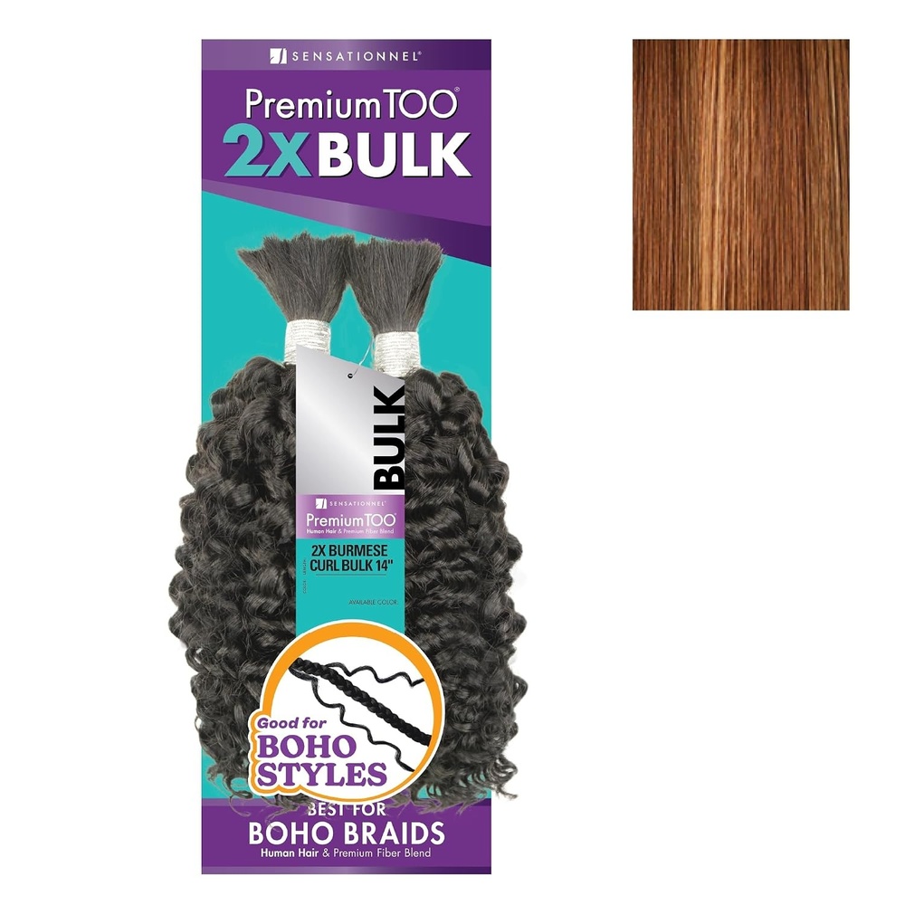 image:imageSensationnel PremToo Bulk Weaving 2X Burmese Curl Human Hair Blend for Boho Knotless Box or Curly Loose Wave Styles 14 inch 1 JETBLACKS2730