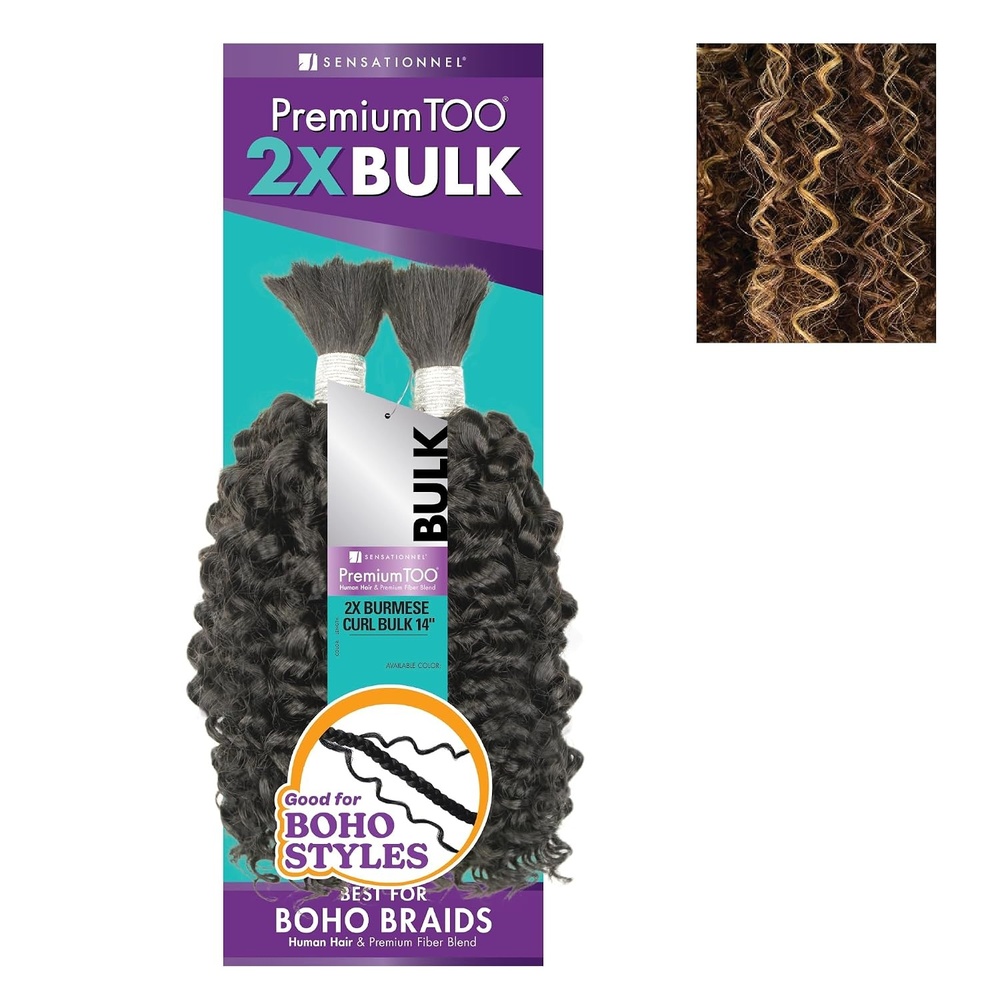 image:imageSensationnel PremToo Bulk Weaving 2X Burmese Curl Human Hair Blend for Boho Knotless Box or Curly Loose Wave Styles 14 inch 1 JETBLACKS430613