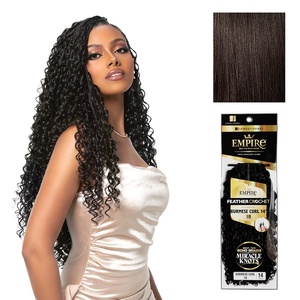 Sensationnel Empire Feather Crochet Braiding Hair – Burmese Curl Human Hair for Boho Braids and Miracle Knots Pre Separated 50 strands (14 inch, 1 JETBLACK)(2 DARKBROWN)