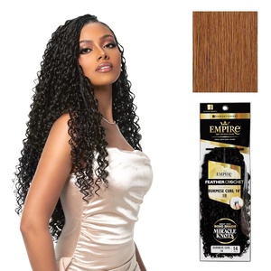 Sensationnel Empire Feather Crochet Braiding Hair – Burmese Curl Human Hair for Boho Braids and Miracle Knots Pre Separated 50 strands (14 inch, 1 JETBLACK)(30 LIGHTAUBURN)