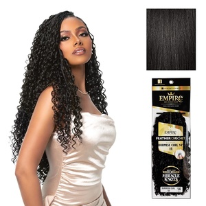 Sensationnel Empire Feather Crochet Braiding Hair – Burmese Curl Human Hair for Boho Braids and Miracle Knots Pre Separated 50 strands (14 inch, 1 JETBLACK)(1B OFFBLACK)