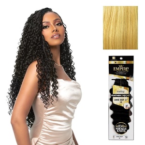 Sensationnel Empire Feather Crochet Braiding Hair – Loose Deep Human Hair for Boho Braids and Miracle Knots Pre Separated 50 strands (14 inch, 1 JETBLACK)(S27/613)