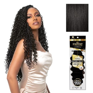Sensationnel Empire Feather Crochet Braiding Hair – Loose Deep Human Hair for Boho Braids and Miracle Knots Pre Separated 50 strands (14 inch, 1 JETBLACK)(1B OFFBLACK)