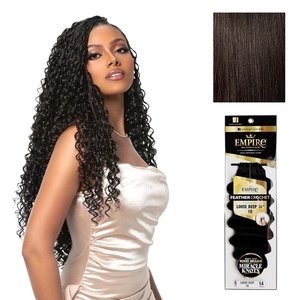 Sensationnel Empire Feather Crochet Braiding Hair – Loose Deep Human Hair for Boho Braids and Miracle Knots Pre Separated 50 strands (14 inch, 1 JETBLACK)(2 DARKBROWN)