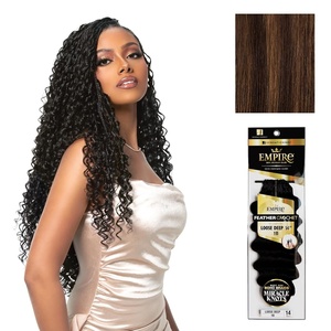 Sensationnel Empire Feather Crochet Braiding Hair – Loose Deep Human Hair for Boho Braids and Miracle Knots Pre Separated 50 strands (14 inch, 1 JETBLACK)(S4/30)