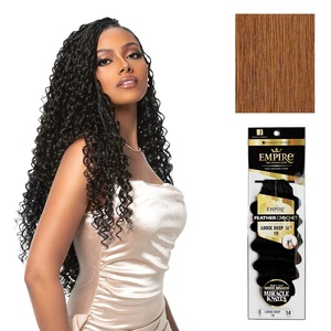 Sensationnel Empire Feather Crochet Braiding Hair – Loose Deep Human Hair for Boho Braids and Miracle Knots Pre Separated 50 strands (14 inch, 1 JETBLACK)(30 LIGHTAUBURN)