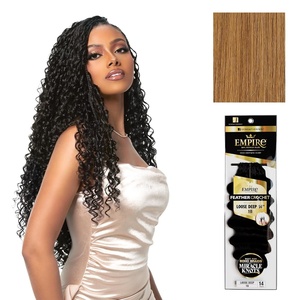 Sensationnel Empire Feather Crochet Braiding Hair – Loose Deep Human Hair for Boho Braids and Miracle Knots Pre Separated 50 strands (14 inch, 1 JETBLACK)(27 HONEYBLONDE)