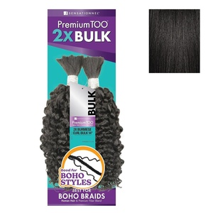 Sensationnel PremToo Bulk Weaving – 2X Burmese Curl Human Hair Blend for Boho, Knotless Box or Curly Loose Wave Styles (14 inch, 1 JETBLACK)(1B OFFBLACK)