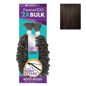 Sensationnel PremToo Bulk Weaving – 2X Burmese Curl Human Hair Blend for Boho, Knotless Box or Curly Loose Wave Styles (14 inch, 1 JETBLACK)(2 DARKBROWN)