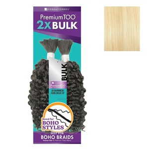 Sensationnel PremToo Bulk Weaving – 2X Burmese Curl Human Hair Blend for Boho, Knotless Box or Curly Loose Wave Styles (14 inch, 1 JETBLACK)(613 BLONDE)