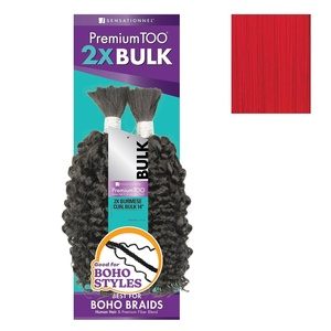 Sensationnel PremToo Bulk Weaving – 2X Burmese Curl Human Hair Blend for Boho, Knotless Box or Curly Loose Wave Styles (14 inch, 1 JETBLACK)(RED)