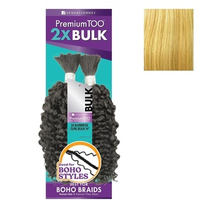 Sensationnel PremToo Bulk Weaving – 2X Burmese Curl Human Hair Blend for Boho, Knotless Box or Curly Loose Wave Styles (14 inch, 1 JETBLACK)(S27/613)