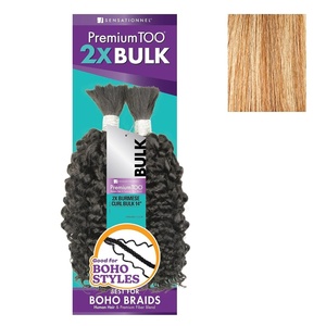 Sensationnel PremToo Bulk Weaving – 2X Burmese Curl Human Hair Blend for Boho, Knotless Box or Curly Loose Wave Styles (14 inch, 1 JETBLACK)(S4/27/30)