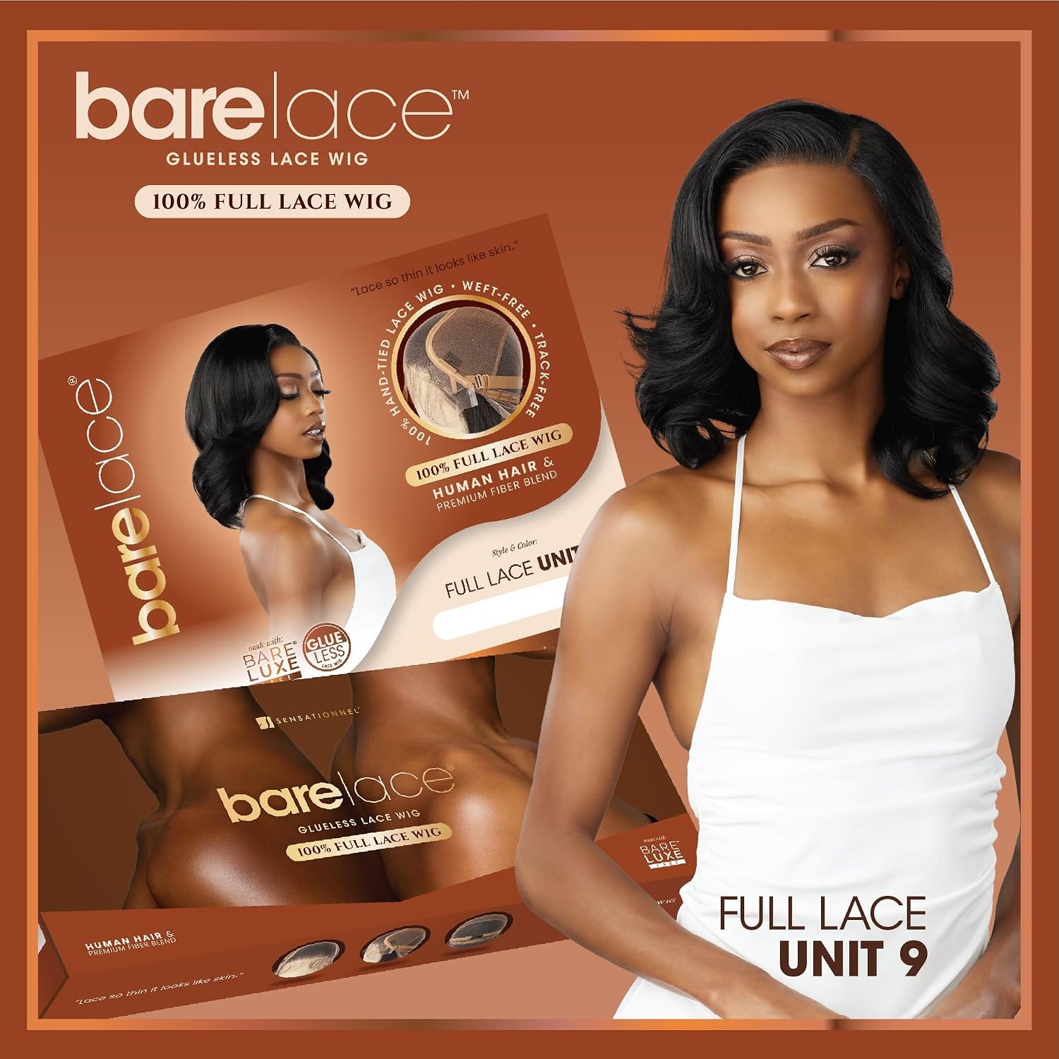 image:imageSensationnel Bare Lace Fulllace Wig Unit 9 Human Hair Blend All Lacefrontal Glueless 180 Degree Preplucked Hairline 1 JETBLACKFLAMBOYAGEAUBURN