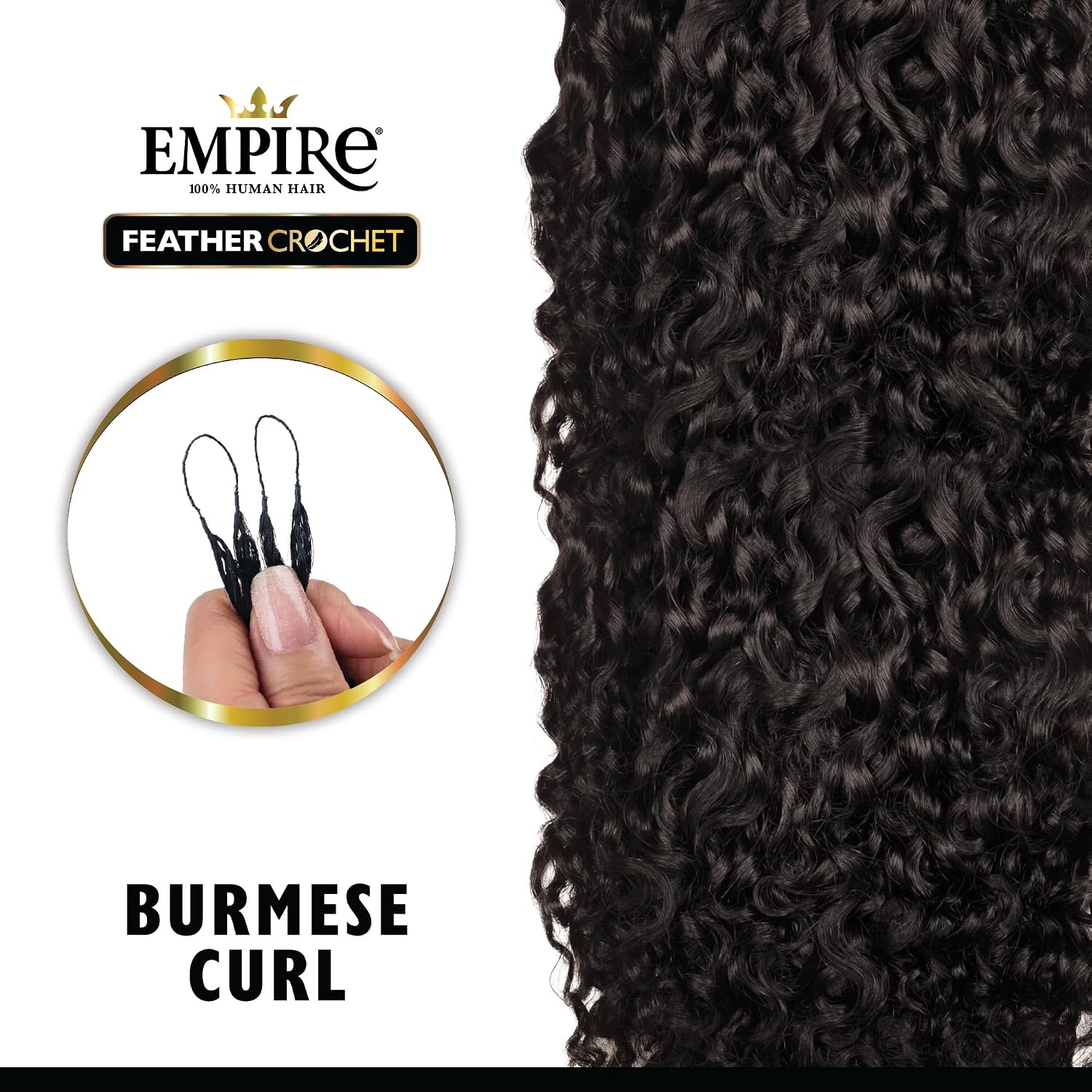 image:imageSensationnel Empire Feather Crochet Braiding Hair Burmese Curl Human Hair for Boho Braids and Miracle Knots Pre Separated 50 strands 10 inch 1 JETBLACKS427