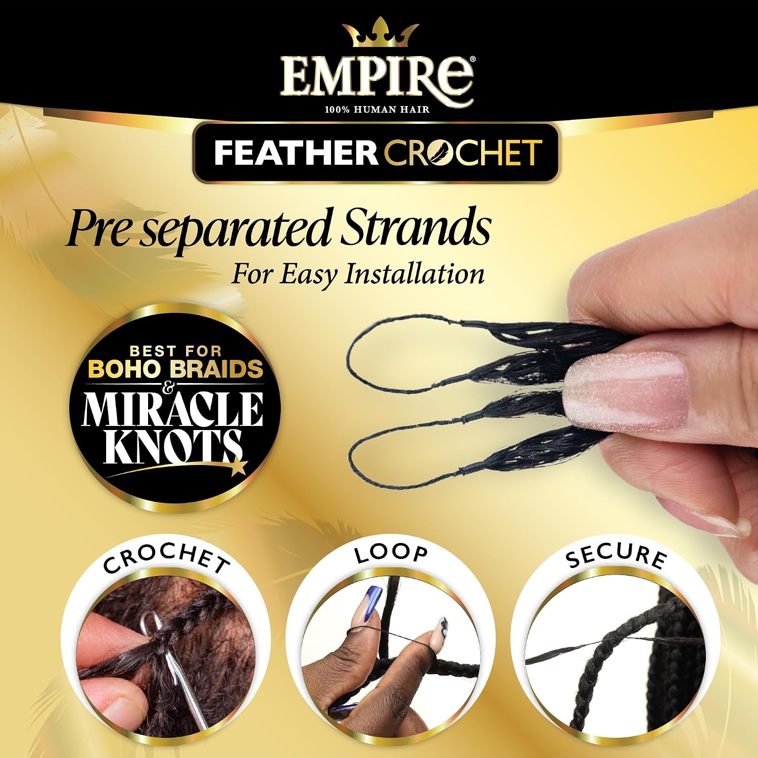 image:imageSensationnel Empire Feather Crochet Braiding Hair Burmese Curl Human Hair for Boho Braids and Miracle Knots Pre Separated 50 strands 10 inch 1 JETBLACK2 DARKBROWN