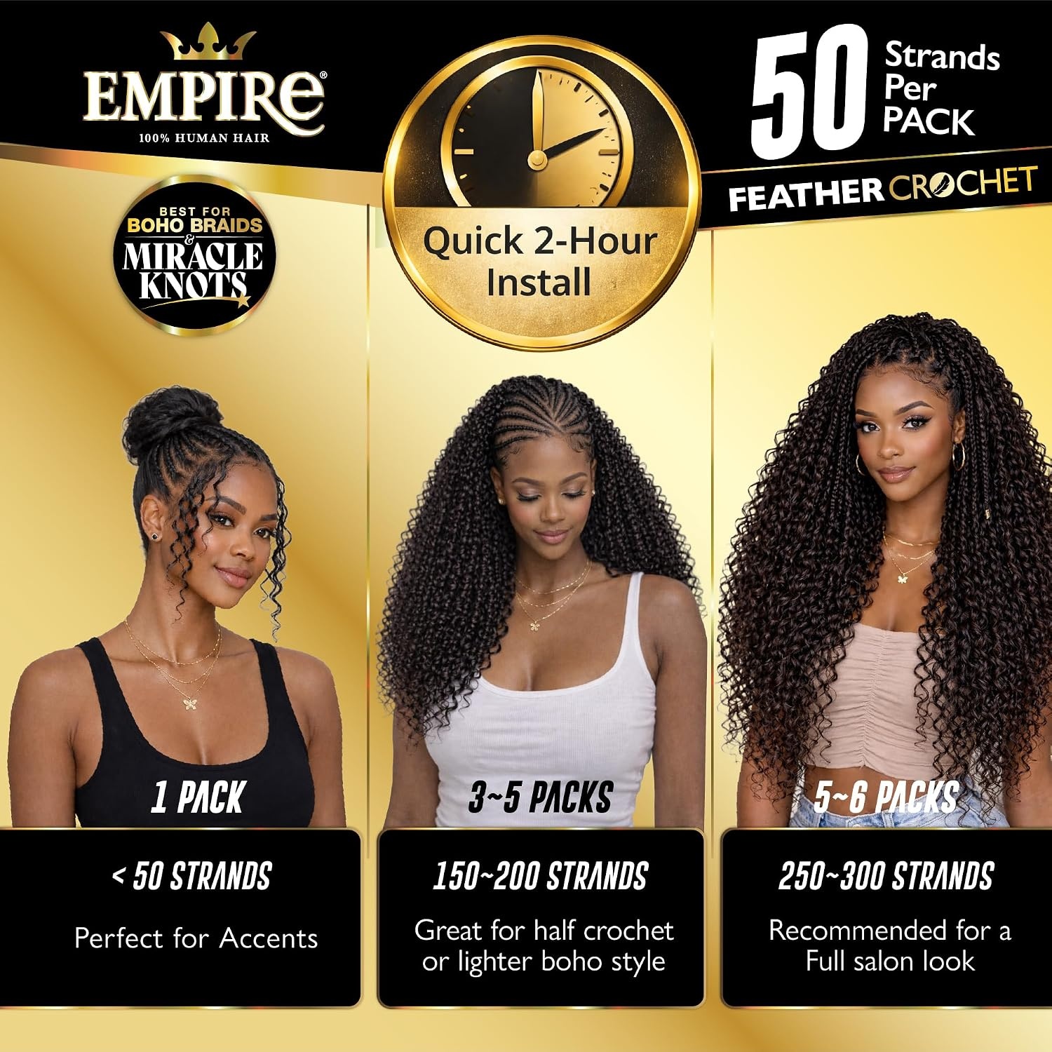 image:imageSensationnel Empire Feather Crochet Braiding Hair Burmese Curl Human Hair for Boho Braids and Miracle Knots Pre Separated 50 strands 10 inch 1 JETBLACK2 DARKBROWN