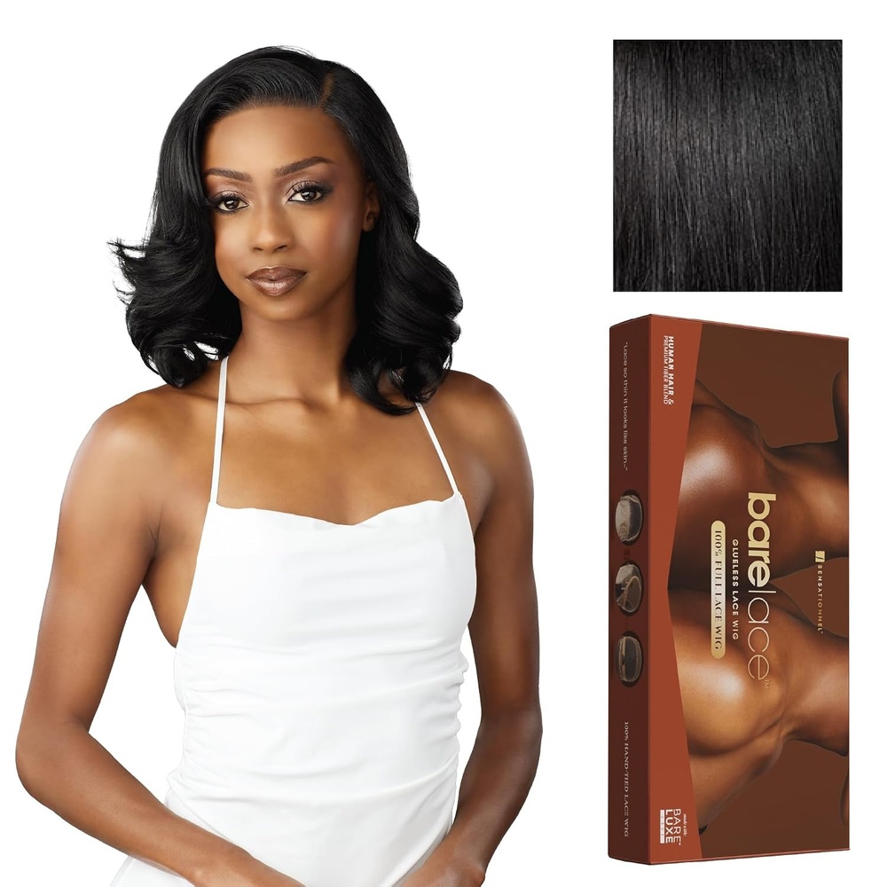 image:imageSensationnel Bare Lace Fulllace Wig Unit 9 Human Hair Blend All Lacefrontal Glueless 180 Degree Preplucked Hairline 1 JETBLACK1 JETBLACK