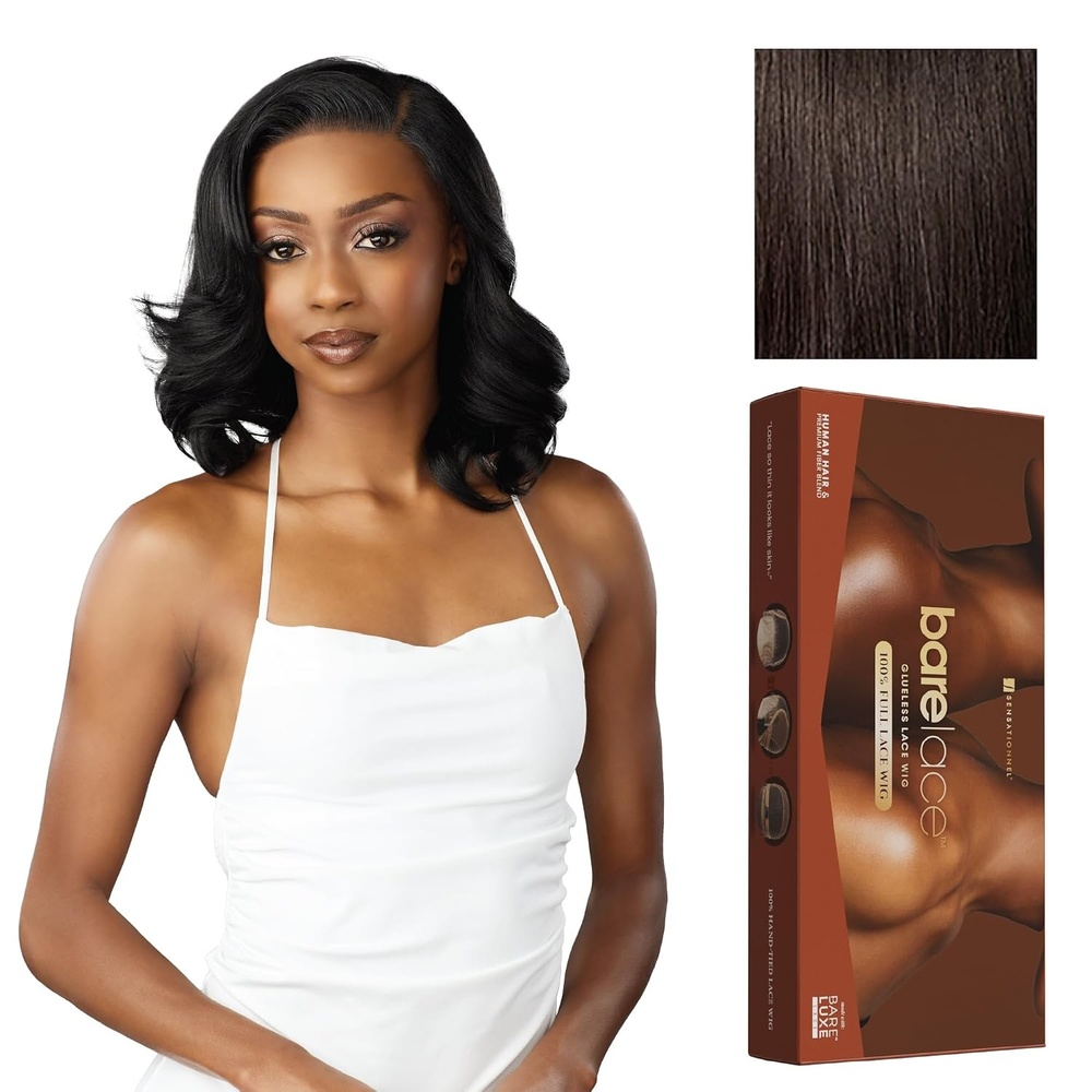 image:imageSensationnel Bare Lace Fulllace Wig Unit 9 Human Hair Blend All Lacefrontal Glueless 180 Degree Preplucked Hairline 1 JETBLACK2 DARKBROWN