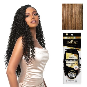 Sensationnel Empire Feather Crochet Braiding Hair – Burmese Curl Human Hair for Boho Braids and Miracle Knots Pre Separated 50 strands (10 inch, 1 JETBLACK)(S4/27)
