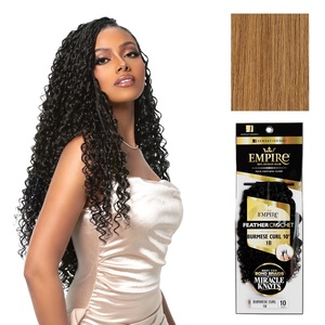 Sensationnel Empire Feather Crochet Braiding Hair – Burmese Curl Human Hair for Boho Braids and Miracle Knots Pre Separated 50 strands (10 inch, 1 JETBLACK)(27 HONEYBLONDE)