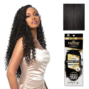 Sensationnel Empire Feather Crochet Braiding Hair – Burmese Curl Human Hair for Boho Braids and Miracle Knots Pre Separated 50 strands (10 inch, 1 JETBLACK)(1B OFFBLACK)