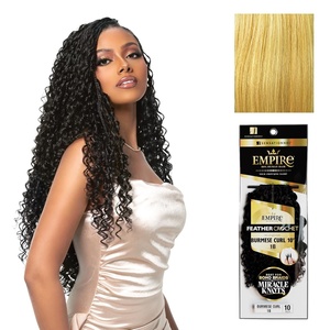 Sensationnel Empire Feather Crochet Braiding Hair – Burmese Curl Human Hair for Boho Braids and Miracle Knots Pre Separated 50 strands (10 inch, 1 JETBLACK)(S27/613)
