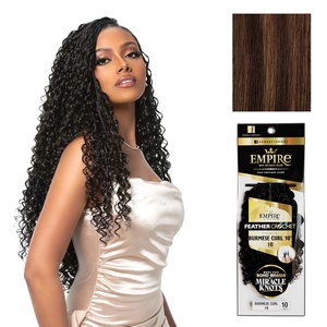 Sensationnel Empire Feather Crochet Braiding Hair – Burmese Curl Human Hair for Boho Braids and Miracle Knots Pre Separated 50 strands (10 inch, 1 JETBLACK)(S4/30)