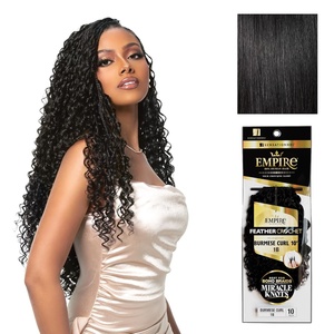 Sensationnel Empire Feather Crochet Braiding Hair – Burmese Curl Human Hair for Boho Braids and Miracle Knots Pre Separated 50 strands (10 inch, 1 JETBLACK)(1 JETBLACK)