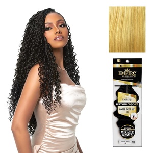 Sensationnel Empire Feather Crochet Braiding Hair – Loose Deep Human Hair for Boho Braids and Miracle Knots Pre Separated 50 strands (10 inch, 1 JETBLACK)(S27/613)