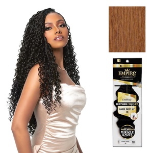 Sensationnel Empire Feather Crochet Braiding Hair – Loose Deep Human Hair for Boho Braids and Miracle Knots Pre Separated 50 strands (10 inch, 1 JETBLACK)(30 LIGHTAUBURN)
