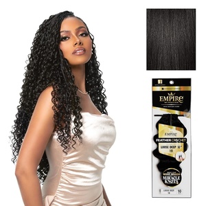 Sensationnel Empire Feather Crochet Braiding Hair – Loose Deep Human Hair for Boho Braids and Miracle Knots Pre Separated 50 strands (10 inch, 1 JETBLACK)(1B OFFBLACK)
