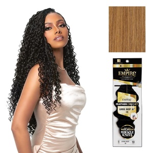 Sensationnel Empire Feather Crochet Braiding Hair – Loose Deep Human Hair for Boho Braids and Miracle Knots Pre Separated 50 strands (10 inch, 1 JETBLACK)(27 HONEYBLONDE)
