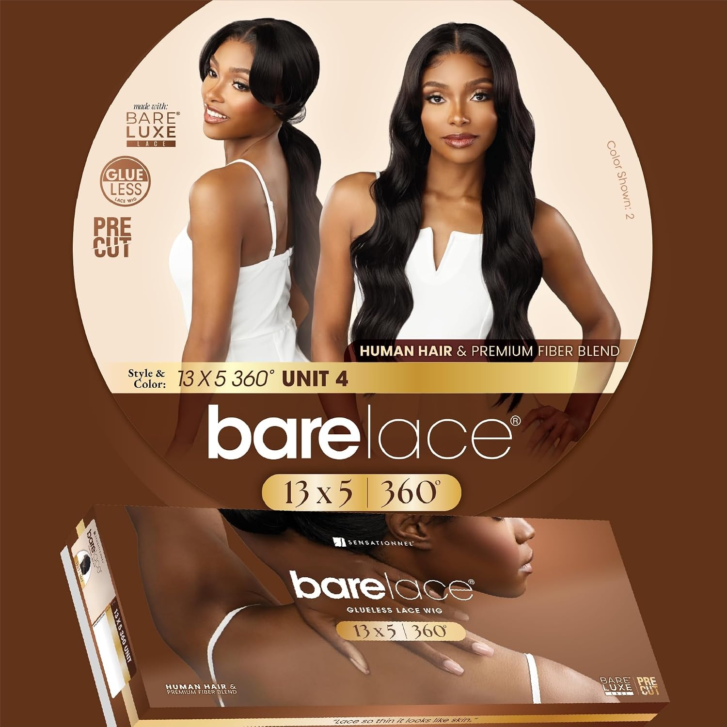 image:imageSensationnel Barelace 13X5 360 Lace Wig Unit 4 Glueless Human Hair Blend EartoEar Deep Parting Pre Cut Hairline 1 JETBLACK1B OFFBLACK
