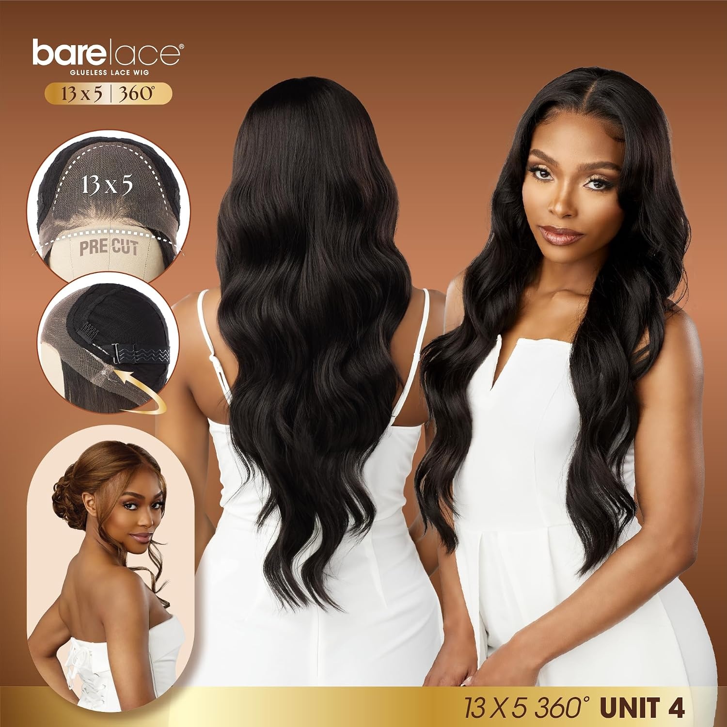 image:imageSensationnel Barelace 13X5 360 Lace Wig Unit 4 Glueless Human Hair Blend EartoEar Deep Parting Pre Cut Hairline 1 JETBLACKBALAYAGEHAZELNUT