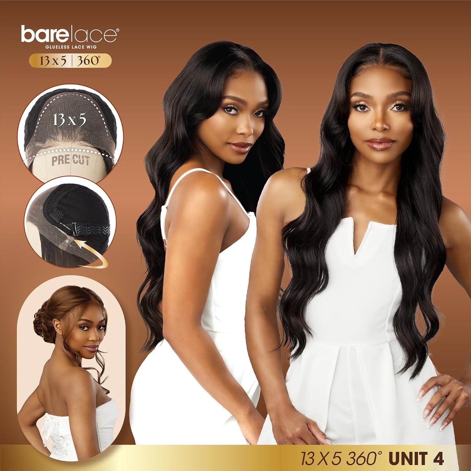 image:imageSensationnel Barelace 13X5 360 Lace Wig Unit 4 Glueless Human Hair Blend EartoEar Deep Parting Pre Cut Hairline 1 JETBLACKBALAYAGEHAZELNUT