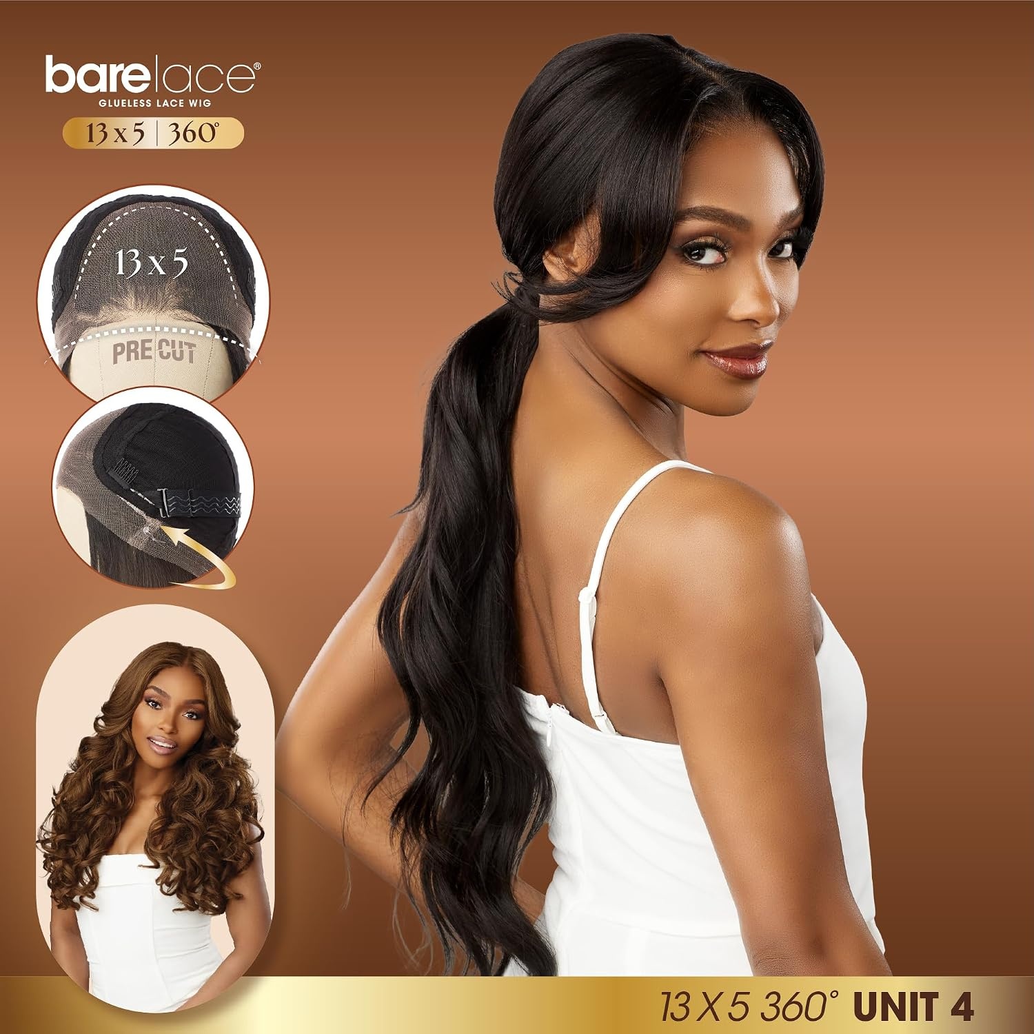 image:imageSensationnel Barelace 13X5 360 Lace Wig Unit 4 Glueless Human Hair Blend EartoEar Deep Parting Pre Cut Hairline 1 JETBLACKBALAYAGEMOCHA