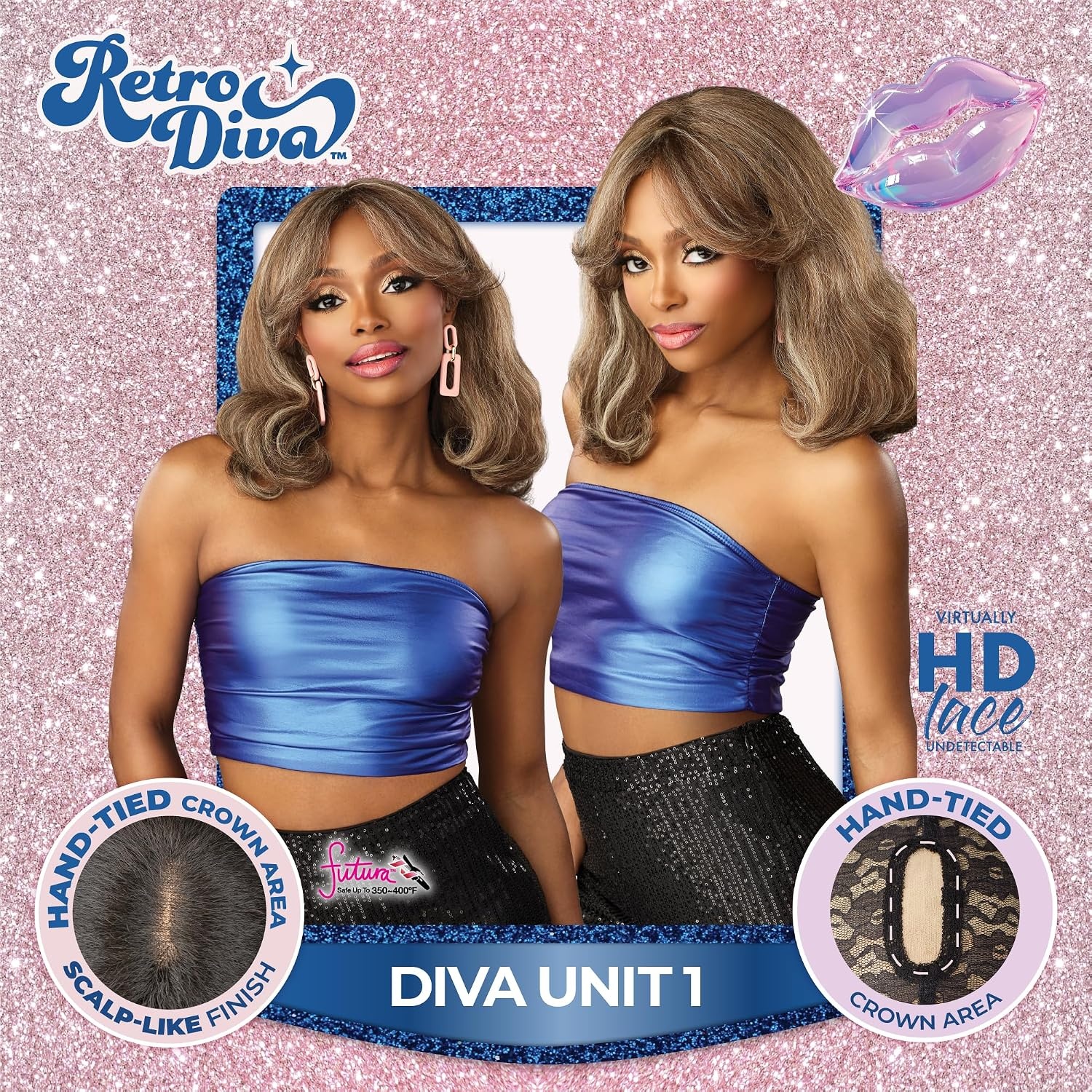 image:imageSensationnel Glamora Lace Crown Wig Retro Diva Unit 1 Hand Tied CrownArea Curved Ear Contour Synthetic Hair 1 JETBLACK1B OFFBLACK