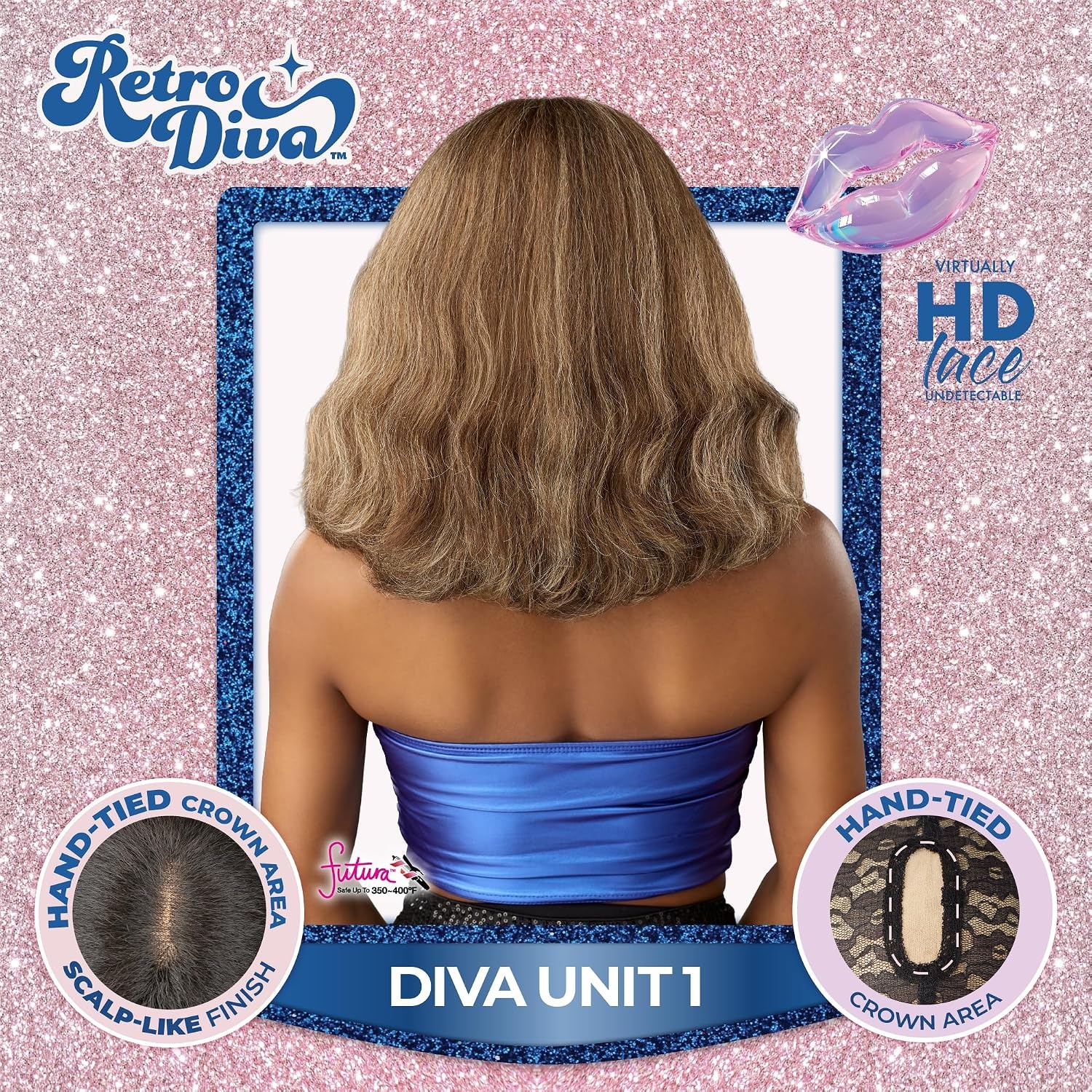 image:imageSensationnel Glamora Lace Crown Wig Retro Diva Unit 1 Hand Tied CrownArea Curved Ear Contour Synthetic Hair 1 JETBLACK2 DARKBROWN