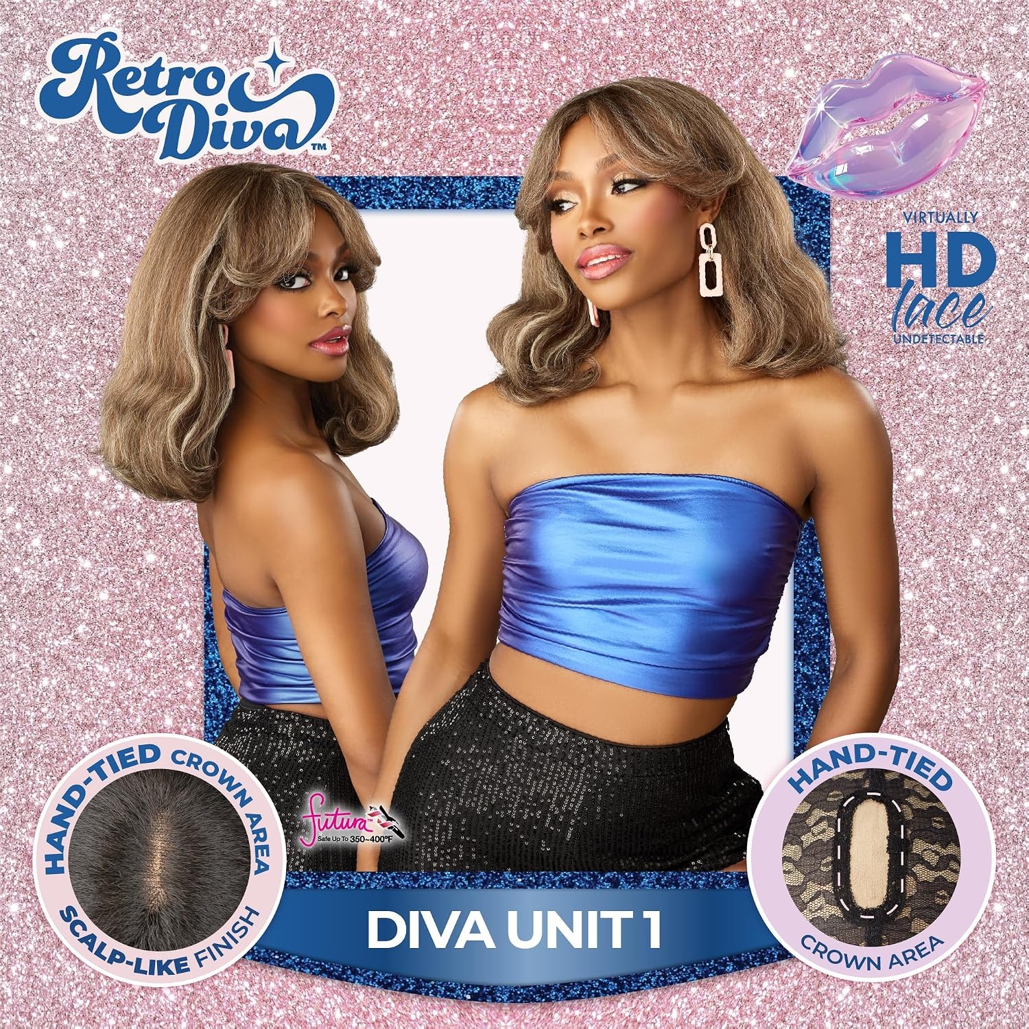 image:imageSensationnel Glamora Lace Crown Wig Retro Diva Unit 1 Hand Tied CrownArea Curved Ear Contour Synthetic Hair 1 JETBLACKCARAMELTHROWBACK