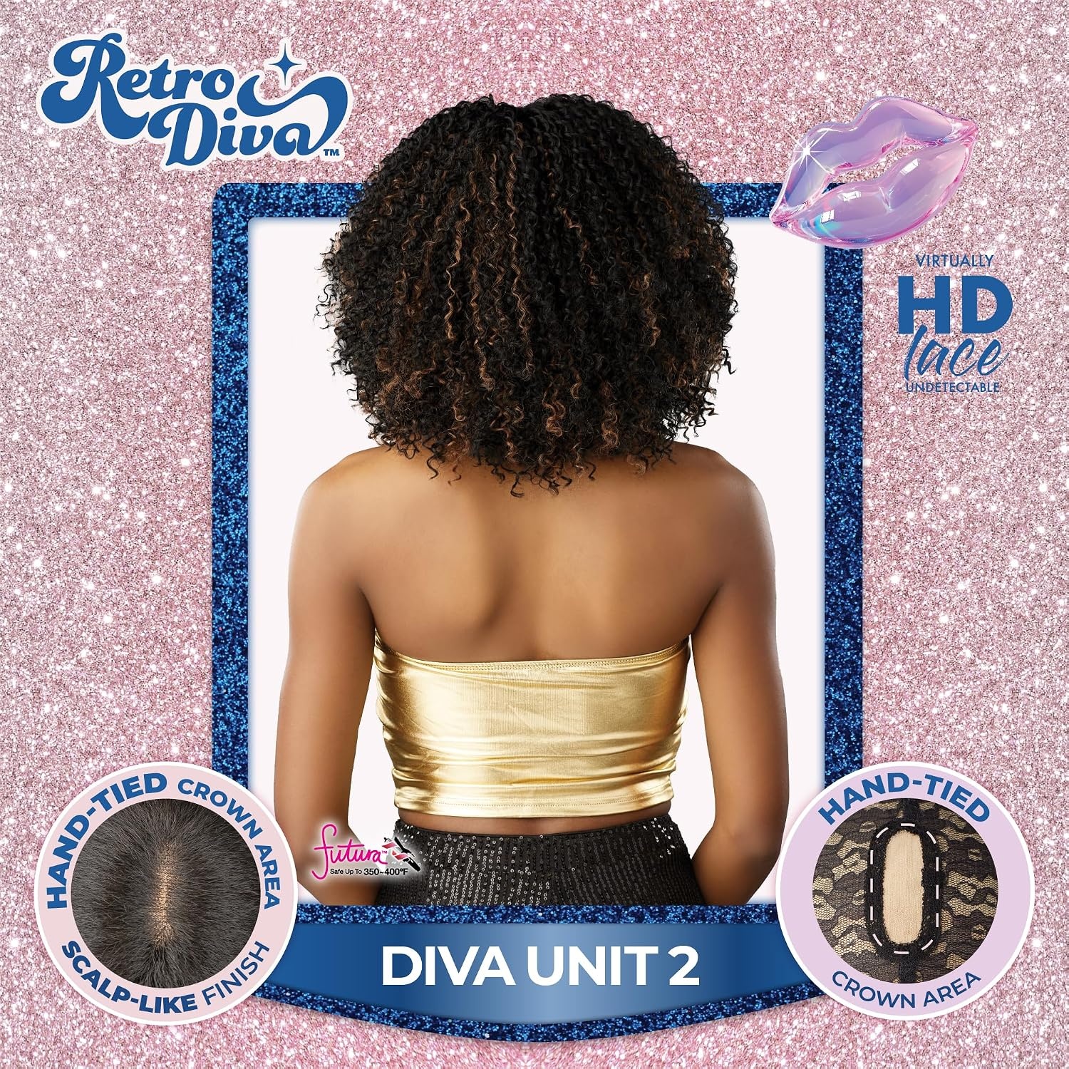 image:imageSensationnel Glamora Lace Crown Wig Retro Diva Unit 2 Hand Tied CrownArea Curved Ear Contour Synthetic Hair 1 JETBLACKPLATINUMFLASH