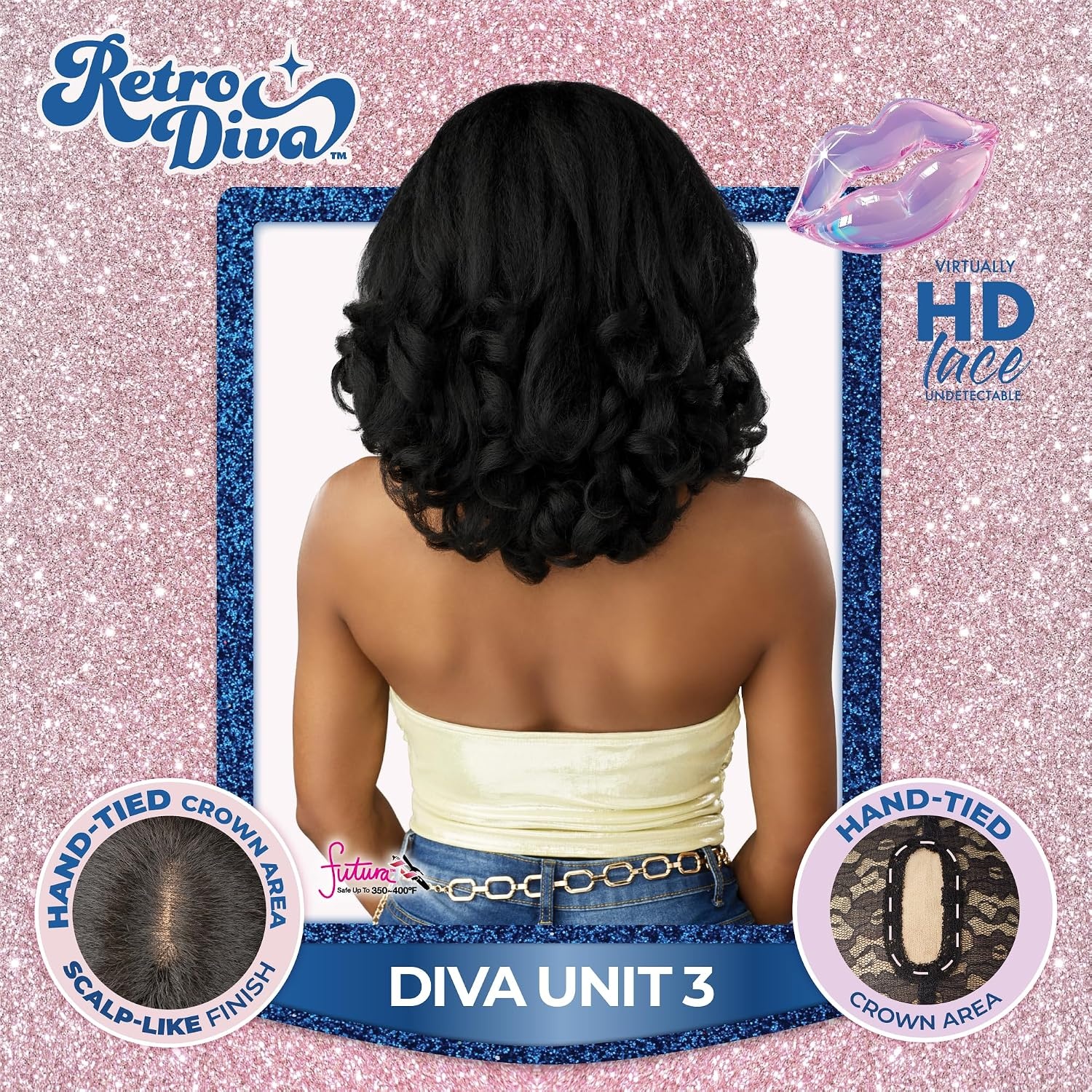 image:imageSensationnel Glamora Lace Crown Wig Retro Diva Unit 3 Hand Tied CrownArea Curved Ear Contour Synthetic Hair 1 JETBLACK2 DARKBROWN