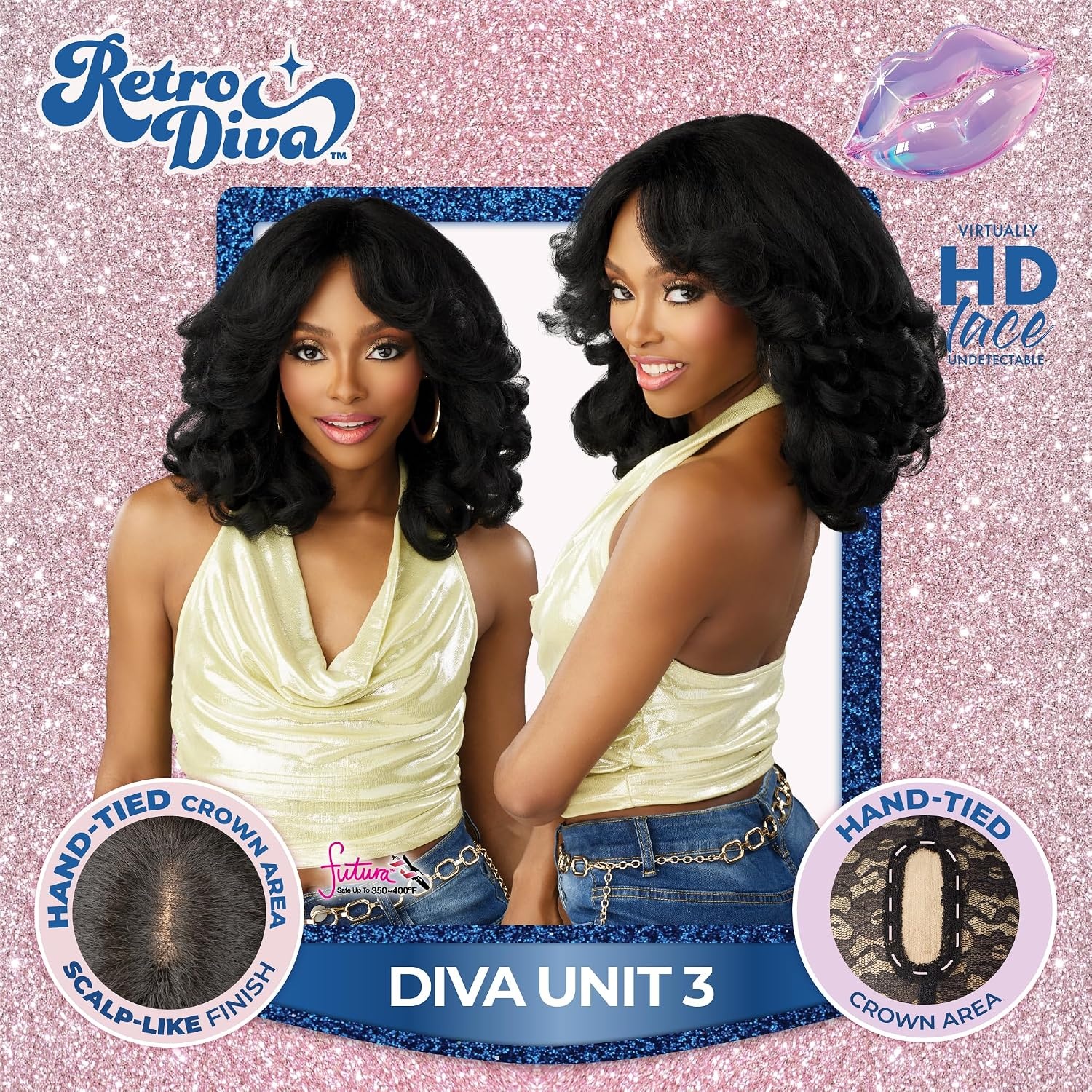 image:imageSensationnel Glamora Lace Crown Wig Retro Diva Unit 3 Hand Tied CrownArea Curved Ear Contour Synthetic Hair 1 JETBLACKSPICESTRIPE