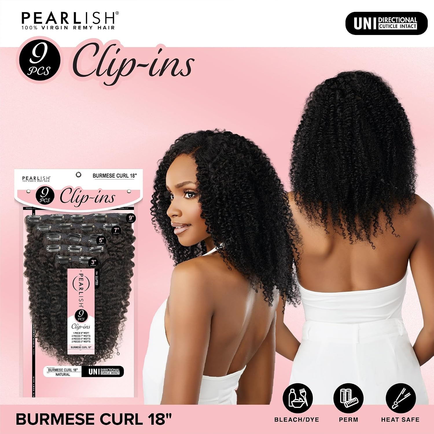 image:imageSensationnel Pearlish Clip In Burmese Curl Pearl Conditioned 15A Remy Human Hair 9 Piece Pack Long Lasing and Easy to Use Extension 18 inch NATURALNATURAL