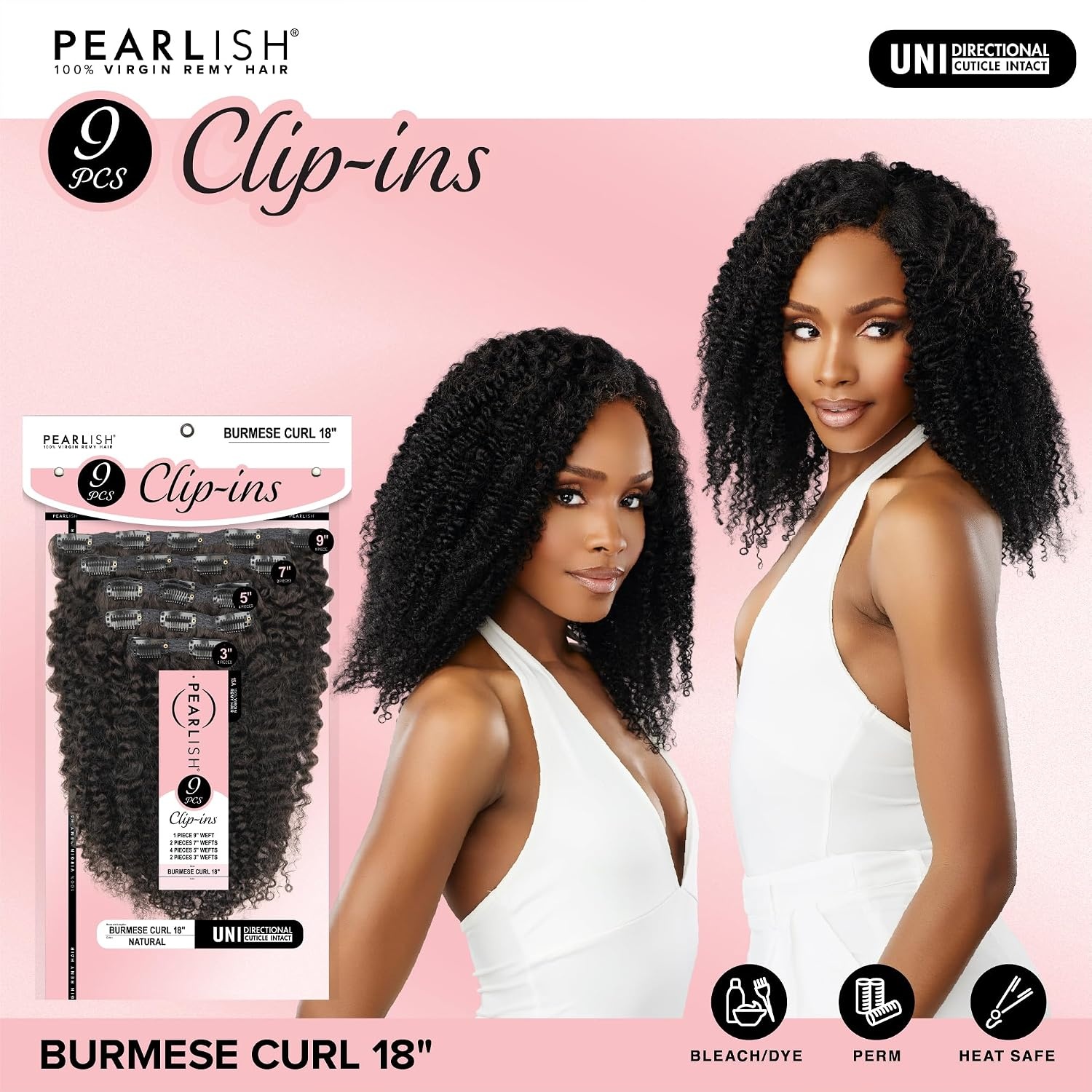 image:imageSensationnel Pearlish Clip In Burmese Curl Pearl Conditioned 15A Remy Human Hair 9 Piece Pack Long Lasing and Easy to Use Extension 18 inch NATURALNATURAL