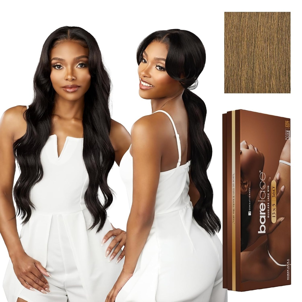 image:imageSensationnel Barelace 13X5 360 Lace Wig Unit 4 Glueless Human Hair Blend EartoEar Deep Parting Pre Cut Hairline 1 JETBLACKMOCHABROWN