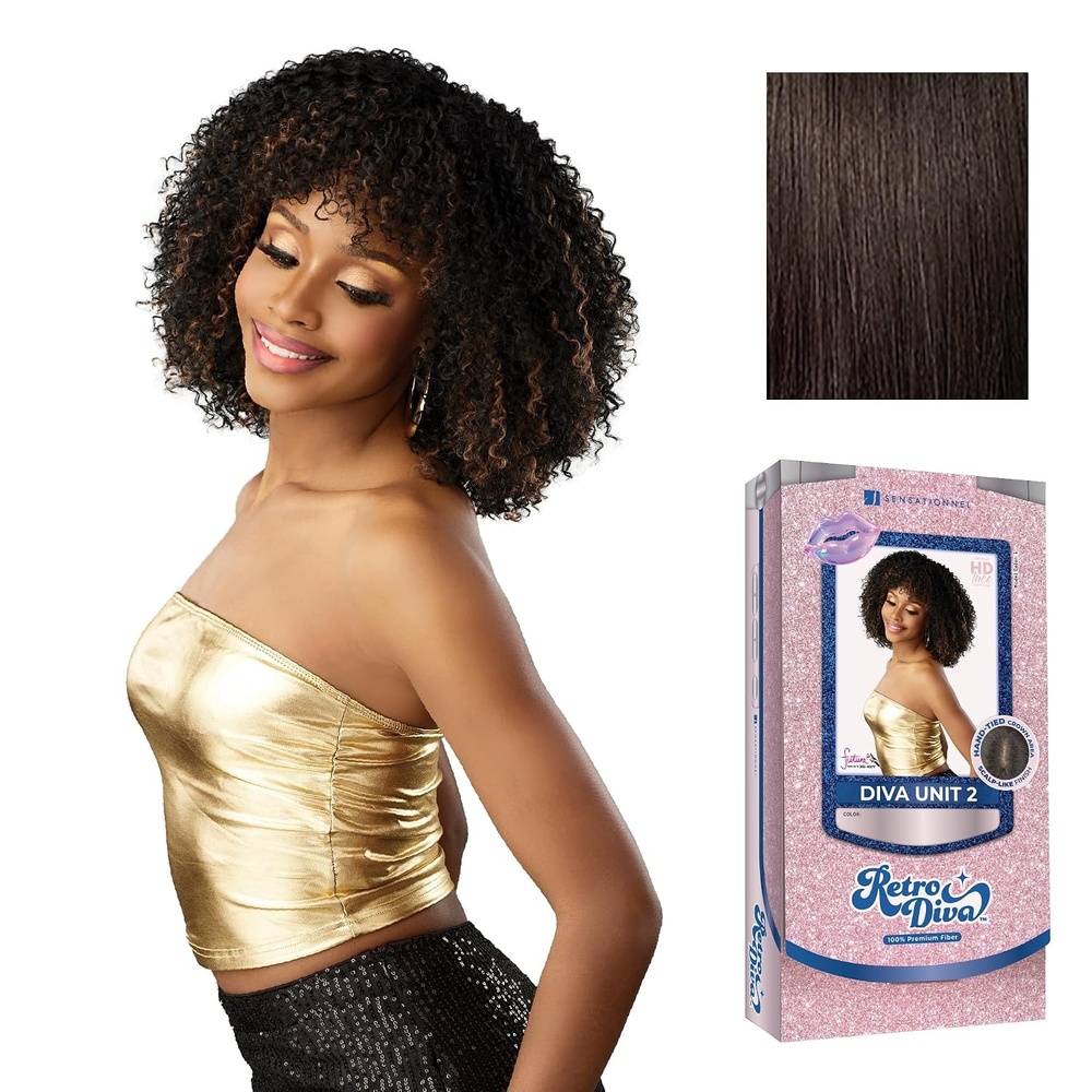 image:imageSensationnel Glamora Lace Crown Wig Retro Diva Unit 2 Hand Tied CrownArea Curved Ear Contour Synthetic Hair 1 JETBLACK2 DARKBROWN