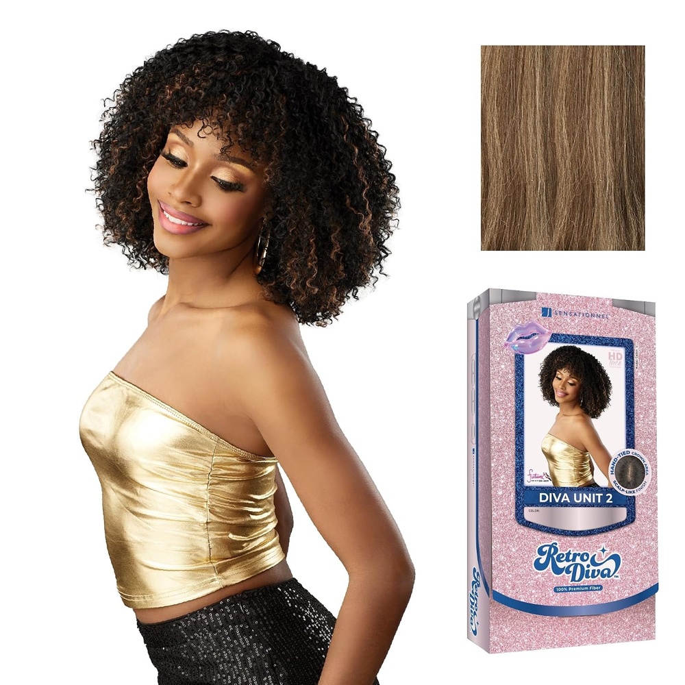image:imageSensationnel Glamora Lace Crown Wig Retro Diva Unit 2 Hand Tied CrownArea Curved Ear Contour Synthetic Hair 1 JETBLACKCARAMELTHROWBACK