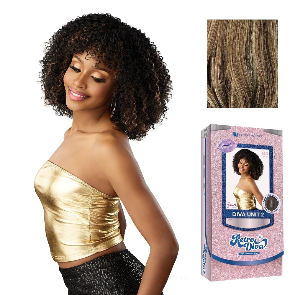 image:imageSensationnel Glamora Lace Crown Wig Retro Diva Unit 2 Hand Tied CrownArea Curved Ear Contour Synthetic Hair 1 JETBLACKFROSTEDVANILLA