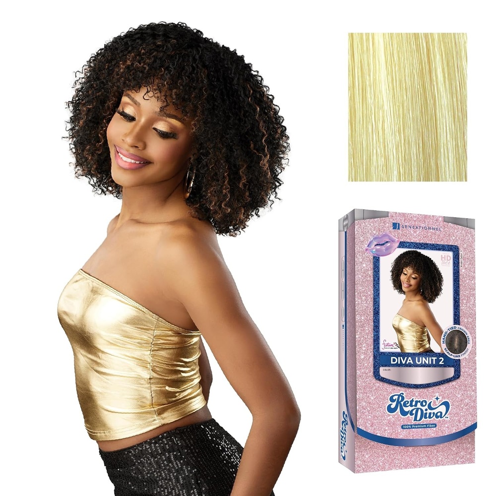 image:imageSensationnel Glamora Lace Crown Wig Retro Diva Unit 2 Hand Tied CrownArea Curved Ear Contour Synthetic Hair 1 JETBLACKPLATINUMFLASH